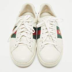 Gucci White Leather Embroidered Bee Web Ace Low Top Sneakers Size 43.5