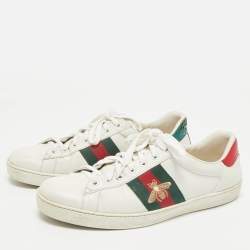 Gucci White Leather Embroidered Bee Web Ace Low Top Sneakers Size 43.5