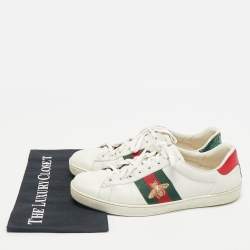 Gucci White Leather Embroidered Bee Web Ace Low Top Sneakers Size 43.5