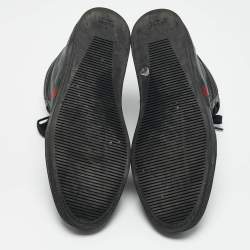 مملوكة مسبقًا Gucci Black Leather Web Detail High Top Sneakers Size 42