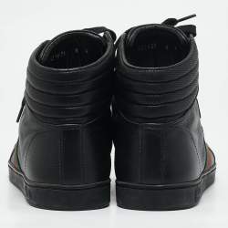 مملوكة مسبقًا Gucci Black Leather Web Detail High Top Sneakers Size 42