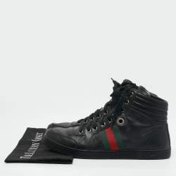 مملوكة مسبقًا Gucci Black Leather Web Detail High Top Sneakers Size 42