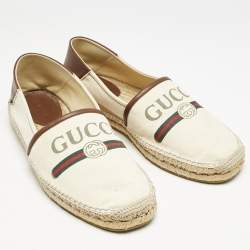 Gucci Off White Canvas Logo Graphic Print Slip On Espadrilles Size 43