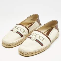 Gucci Off White Canvas Logo Graphic Print Slip On Espadrilles Size 43