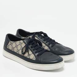 Gucci Navy Blue GG Supreme Canvas and Leather Low Top Sneakers Size 45