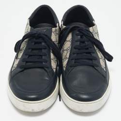 Gucci Navy Blue GG Supreme Canvas and Leather Low Top Sneakers Size 45