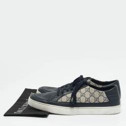 Gucci Navy Blue GG Supreme Canvas and Leather Low Top Sneakers Size 45