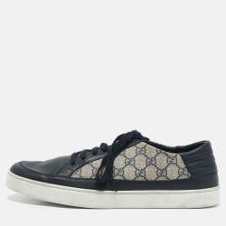 Gucci Navy Blue GG Supreme Canvas and Leather Low Top Sneakers Size 45