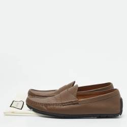 Gucci Beige Leather Slip On Penny Loafers Size 44