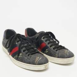 Gucci Navy Blue Coated Canvas Ace  Web Lace Up Sneakers Size 43