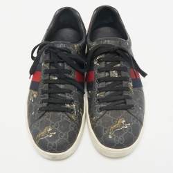 Gucci Navy Blue Coated Canvas Ace  Web Lace Up Sneakers Size 43