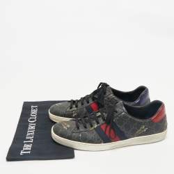 Gucci Navy Blue Coated Canvas Ace  Web Lace Up Sneakers Size 43