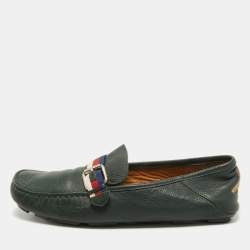 Gucci Green Leather Web Driver Loafers Size 40
