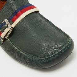 Gucci Green Leather Web Driver Loafers Size 40