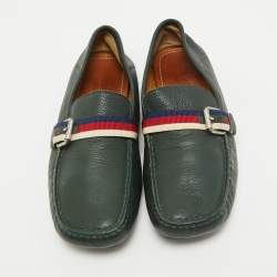 Gucci Green Leather Web Driver Loafers Size 40