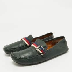 Gucci Green Leather Web Driver Loafers Size 40