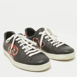 Gucci Black Leather Kingsnake Ace Lace Up Sneakers Size 43