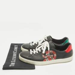 Gucci Black Leather Kingsnake Ace Lace Up Sneakers Size 43