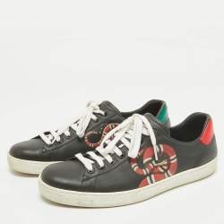 Gucci Black Leather Kingsnake Ace Lace Up Sneakers Size 43