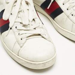 Gucci White/Blue Leather and Snakeskin Leather Ace Low Top Sneakers Size 42
