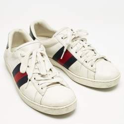 Gucci White/Blue Leather and Snakeskin Leather Ace Low Top Sneakers Size 42
