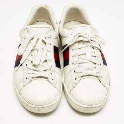 Gucci White/Blue Leather and Snakeskin Leather Ace Low Top Sneakers Size 42