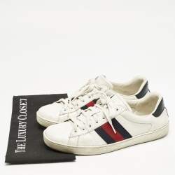 Gucci White/Blue Leather and Snakeskin Leather Ace Low Top Sneakers Size 42