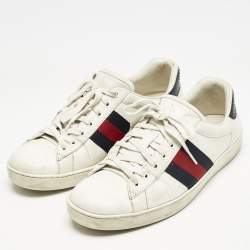 Gucci White/Blue Leather and Snakeskin Leather Ace Low Top Sneakers Size 42