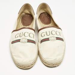 Gucci Off White Canvas Graphic Print Slip On Espadrilles Size 45