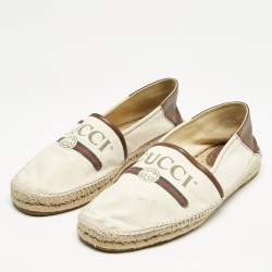 Gucci Off White Canvas Graphic Print Slip On Espadrilles Size 45