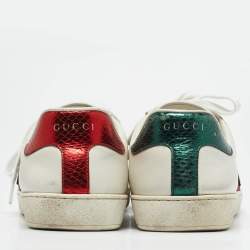 Gucci White Leather Ace Web Tiger Embroidered Low Top Sneakers Size 43