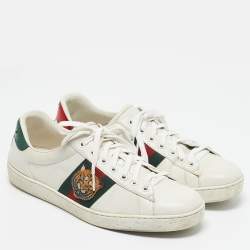 Gucci White Leather Ace Web Tiger Embroidered Low Top Sneakers Size 43