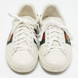 Gucci White Leather Ace Web Tiger Embroidered Low Top Sneakers Size 43