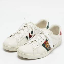 Gucci White Leather Ace Web Tiger Embroidered Low Top Sneakers Size 43