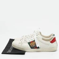 Gucci White Leather Ace Web Tiger Embroidered Low Top Sneakers Size 43