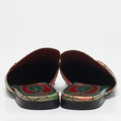 Gucci Multicolor Tian Print GG Supreme Canvas Horsebit Flat Mules Size 40
