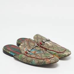 Gucci Multicolor Tian Print GG Supreme Canvas Horsebit Flat Mules Size 40