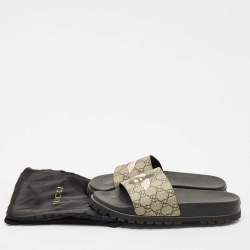 Gucci Beige GG Supreme Bee Pool Slides Size 43