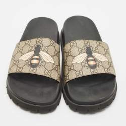 Gucci Beige GG Supreme Bee Pool Slides Size 43