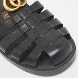 Gucci Black Rubber Double G Lion Head Strap Flat Sandals Size 43