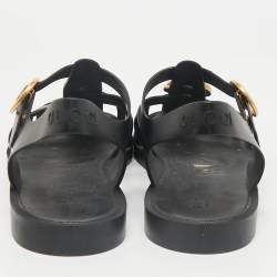 Gucci Black Rubber Double G Lion Head Strap Flat Sandals Size 43