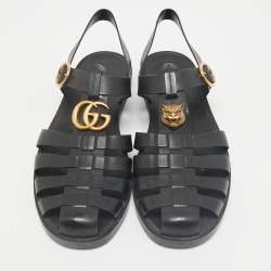 Gucci Black Rubber Double G Lion Head Strap Flat Sandals Size 43