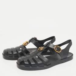 Gucci Black Rubber Double G Lion Head Strap Flat Sandals Size 43