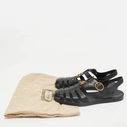 Gucci Black Rubber Double G Lion Head Strap Flat Sandals Size 43