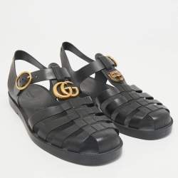 Gucci Black Rubber Double G Lion Head Strap Flat Sandals Size 43
