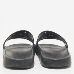 Gucci Black Rubber GG Laser Cut Pool Slide Sandals Size 44