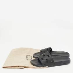 Gucci Black Rubber GG Laser Cut Pool Slide Sandals Size 44
