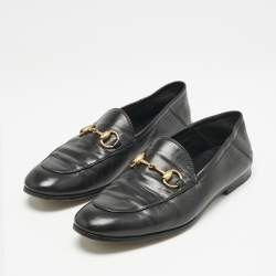 Gucci Black Leather Jordaan Horsebit Slip On Loafers Size 39