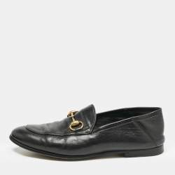 Gucci Black Leather Jordaan Horsebit Slip On Loafers Size 39