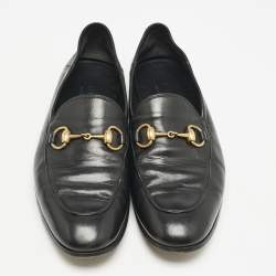 Gucci Black Leather Jordaan Horsebit Slip On Loafers Size 39